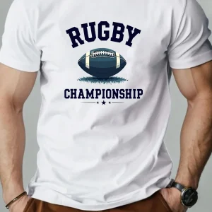 Men t-shirt 100% Cotton Rugby Pattern Print Round Neck Breathable Streetwear Oversized Tee Casual Fashion High quality Clothing
