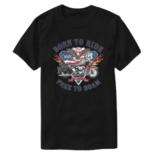 Classic Iconic Route 66 Emblem Eagle Motorcycle T-Shirt 100% Cotton O-Neck Short Sleeve Summer Casual Mens T-shirt Streetwear