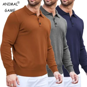 Mens Long Sleeve Knit Sweater Casual Classic Polo Sweaters Button Down Shirts Winter Warm Pullover Sweater Lightweight Outerwear